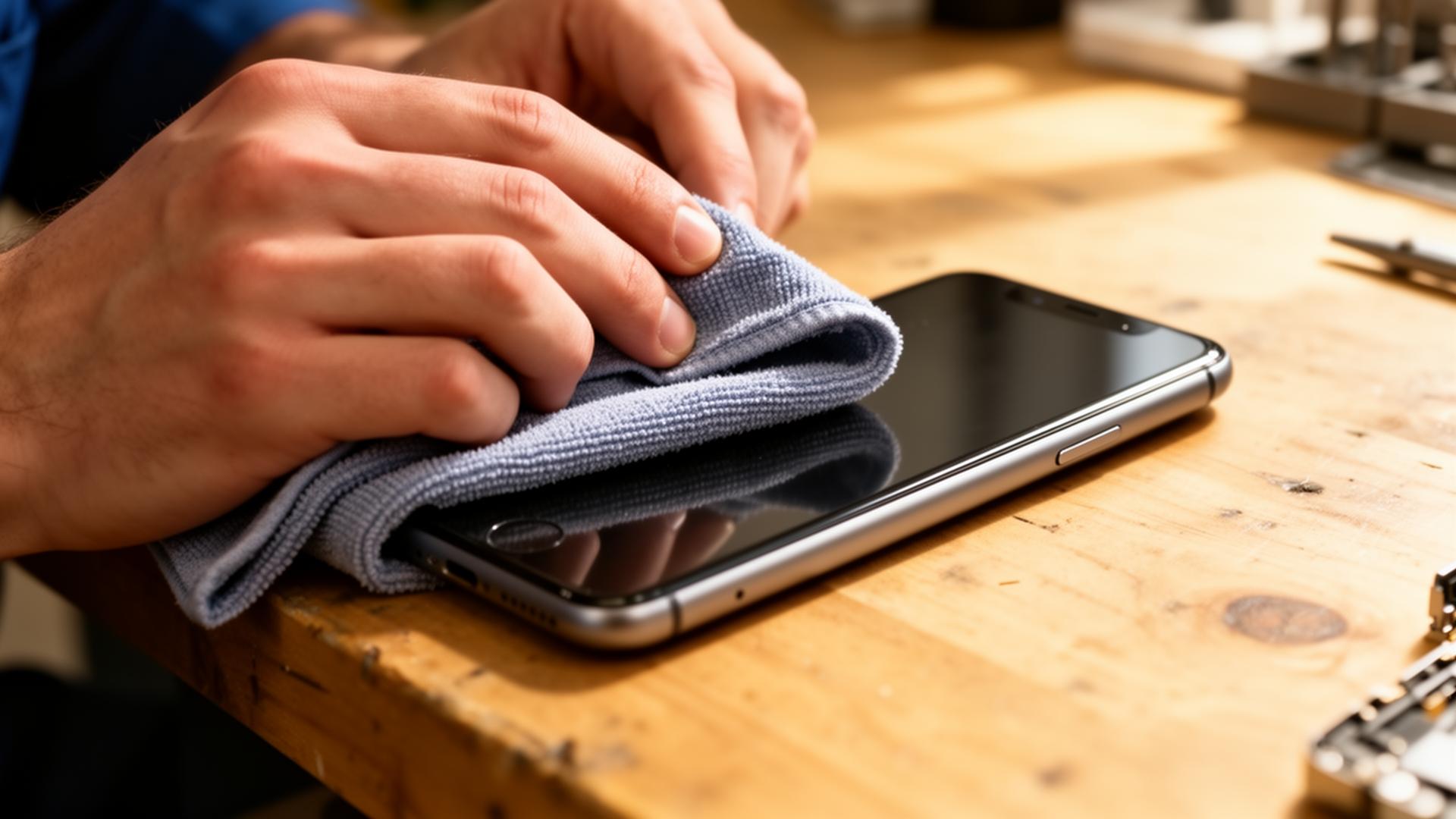 Contrôle qualité d'un smartphone reconditionné en atelier à Mazamet