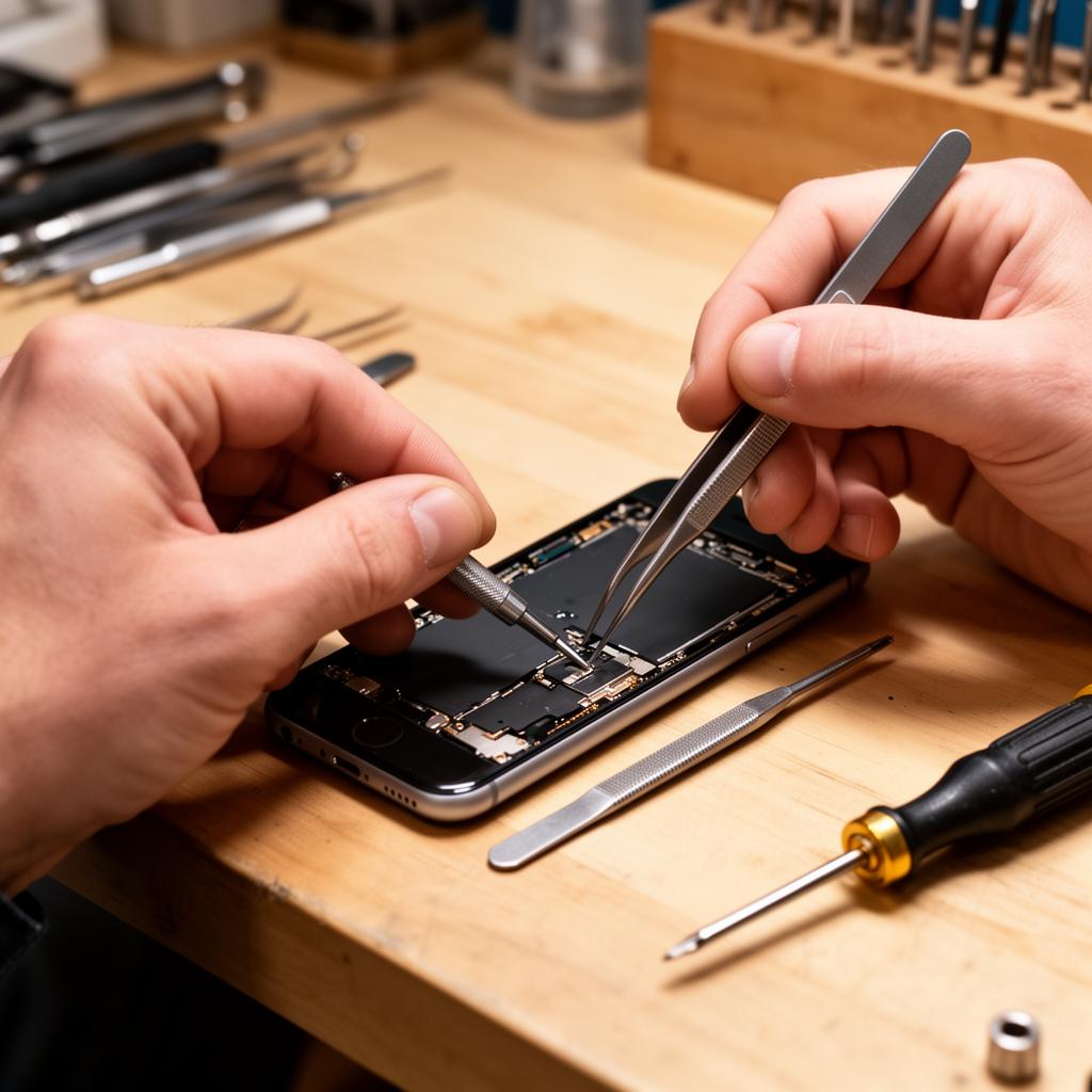 Atelier de réparation Mobileo Mazamet — mains et outils de précision